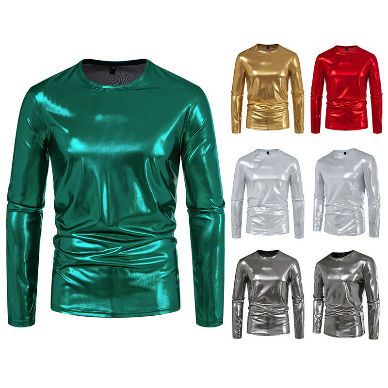Men's Long-Sleeve Glossy T-Shirt Fashion Base Layer Shirt
