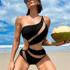 Women's Fashion Simple Mesh Splice One Piece Swimsuit