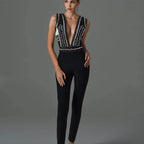 Beaded Slim-fit Slimming Sleeveless Bandage Jumpsuit For Women
