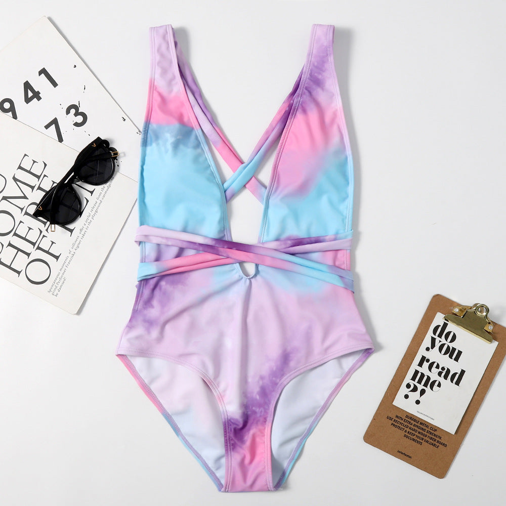 One-piece Swimsuit Korean Small Floral Girl  Chest Gathered Slim Body Cover Belly Vacation Swimsuit