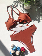 One Piece Swimsuit Solid Color Panel Bikini
