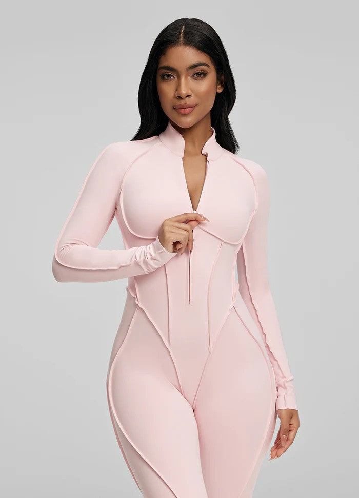 Women's Fashion Long Sleeve Zipper Slim Fit Jumpsuit