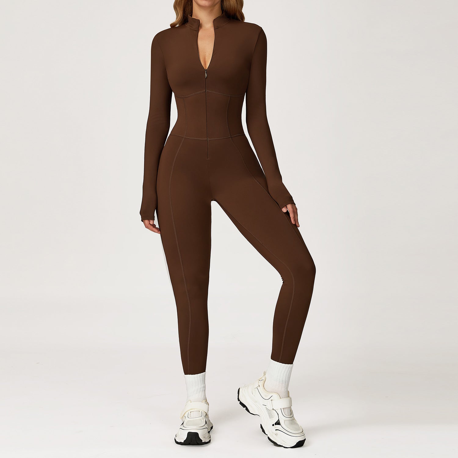 Jumpsuit Stand Collar Zipper Thermal Long Sleeve