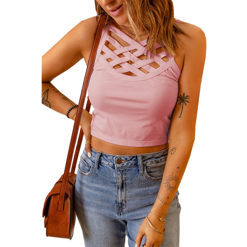 European And American Short Solid Color Camisole Vest Women's Inner And Outer Top