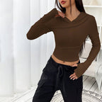 Street Trend V-neck Hoodie Women's Slim-fit Autumn Winter Base Layer Top