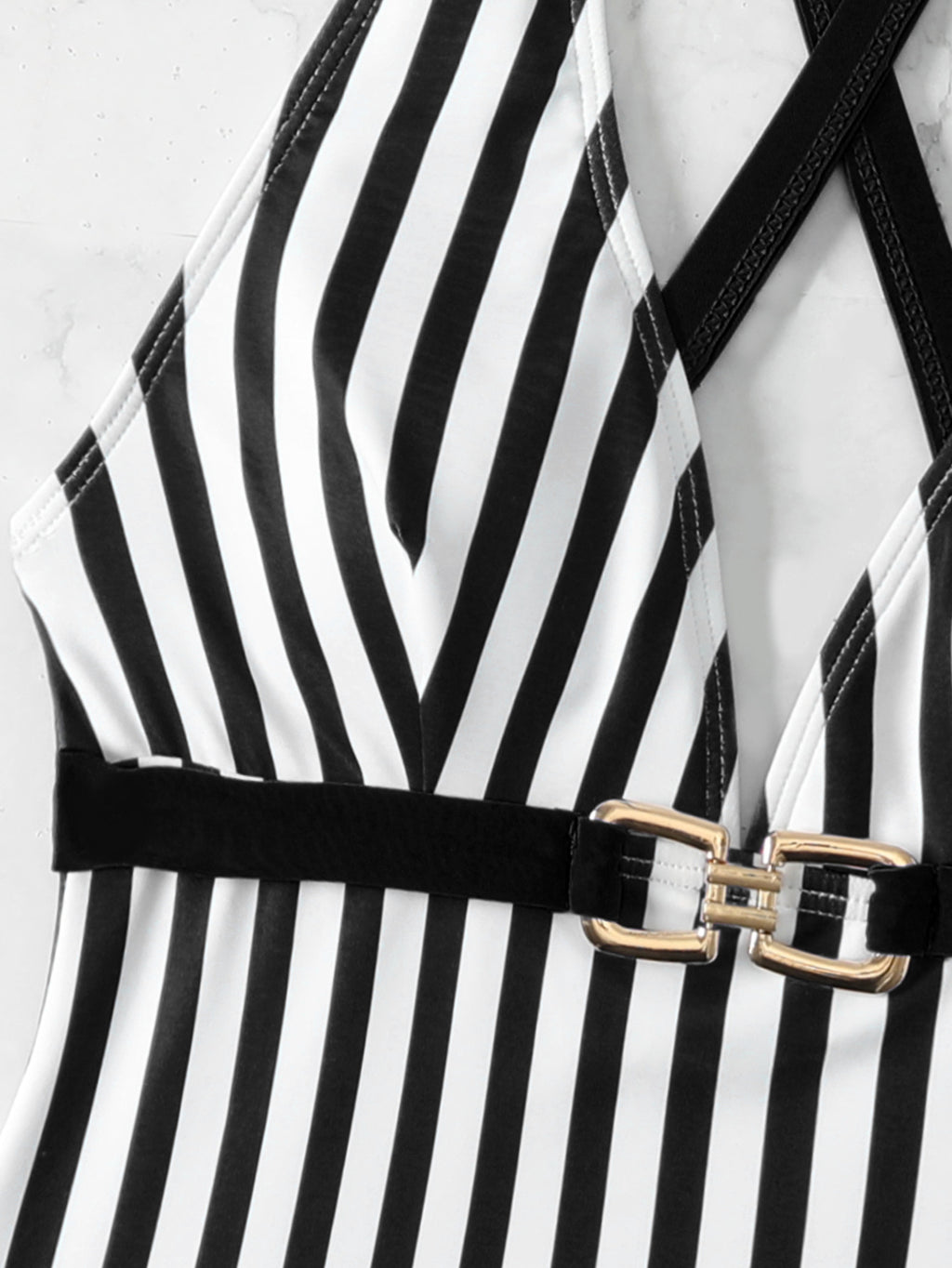 Black And White Striped One-piece Swimsuit Bikini