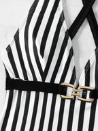 Black And White Striped One-piece Swimsuit Bikini