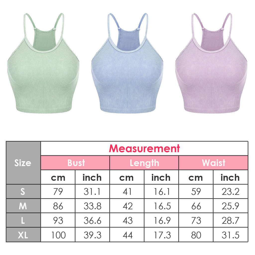 3 Pack Women Crop Basic Tank Top Ribbed Knit Sleeveless Round Neck 9 Color Machine Wash Summer Crop S To XL