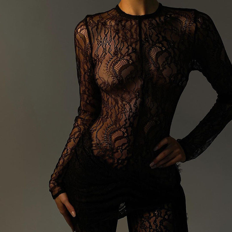 Women's Graceful And Fashionable Lace Up Lace Pattern Jumpsuit