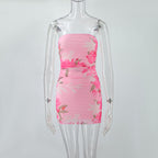 Tube Top Printed Slim Fit Pleated Double Layer Dress