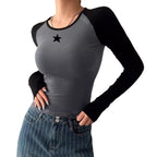 Women's Retro Long-Sleeve T-Shirt Slim-Fit Base Layer Top