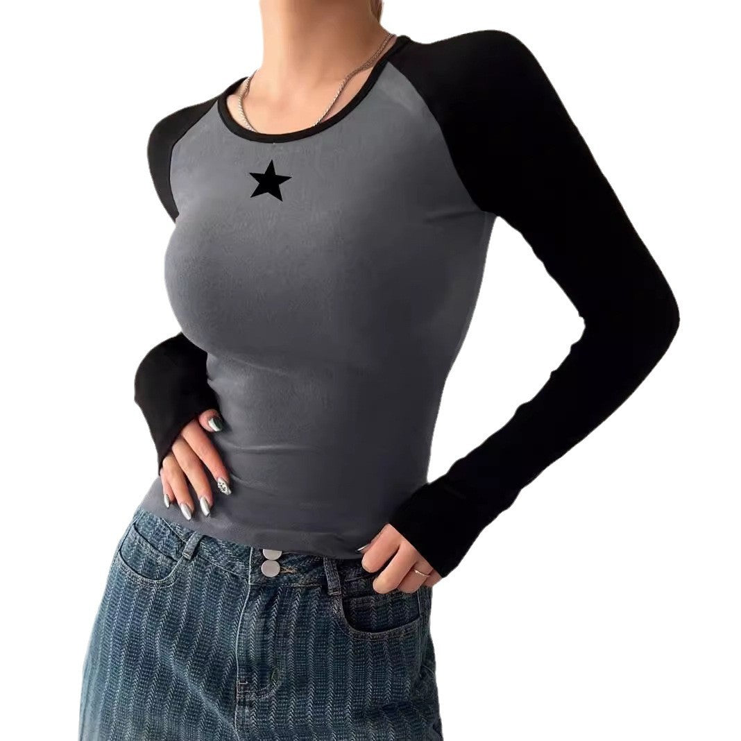 Women's Retro Long-Sleeve T-Shirt Slim-Fit Base Layer Top