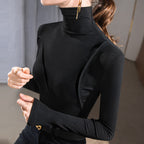 Women's Design Turtleneck Bottoming Shirt Slim Fit Irregular Western Style Inner Wear Stitching Long Sleeve