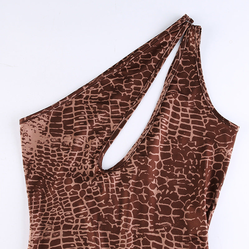 Cutout Snake Print Skinny Hip Lift Jumpsuit