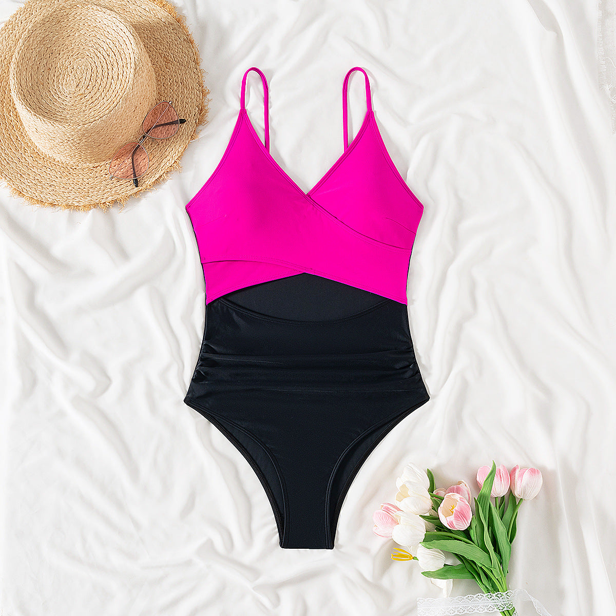 Color-block One-piece Womens Swimsuit
