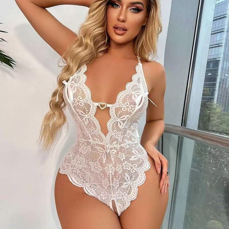 Lace See Through Crotchless Jumpsuit