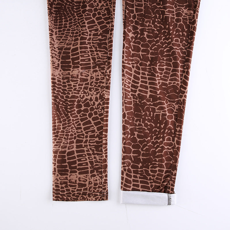 Cutout Snake Print Skinny Hip Lift Jumpsuit