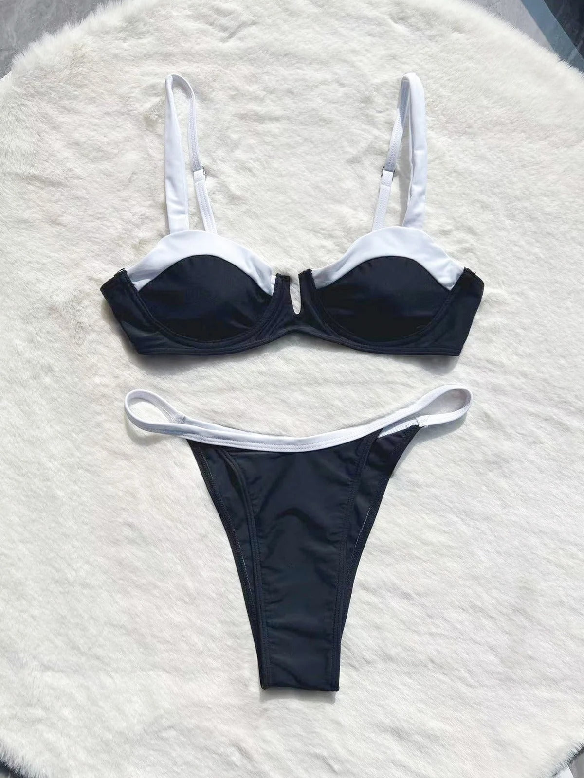 Low Waist Bikini Stitching Split Women's Swimsuit