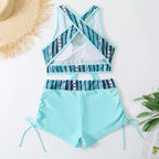 Split Swimsuit Ladies Conservative High Waist Shorts Bikini