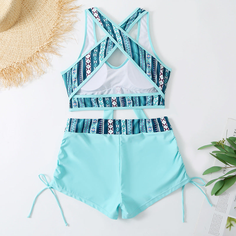 Split Swimsuit Ladies Conservative High Waist Shorts Bikini