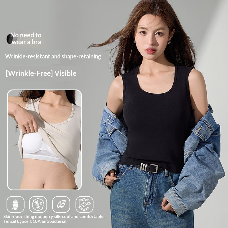 Outerwear Sleeveless Base Layer Tencel Cool-Feel Wide-Shoulder Tank Top