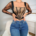 Slim-fit Front Button Fishbone Corset Square Neck Inner Top
