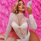 Women's Passionate Backless Jacquard Fishnet Clothes Jumpsuit