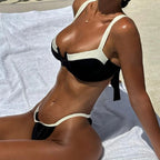 Low Waist Bikini Stitching Split Women's Swimsuit
