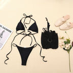 Mesh Swimsuit Ladies Black Bikini Three Piece Set