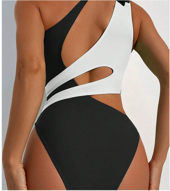 Cross Color Matching Lace Up Swimsuit For Women
