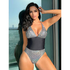 Silver Shiny Sexy One Piece Swimsuit