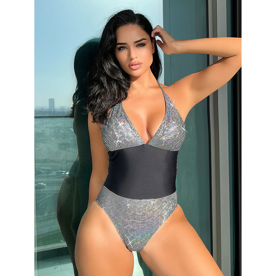 Silver Shiny Sexy One Piece Swimsuit