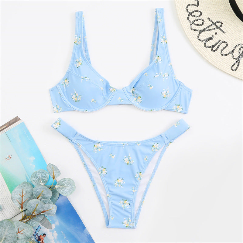 Bikini Floral Yellow Split Swimsuit