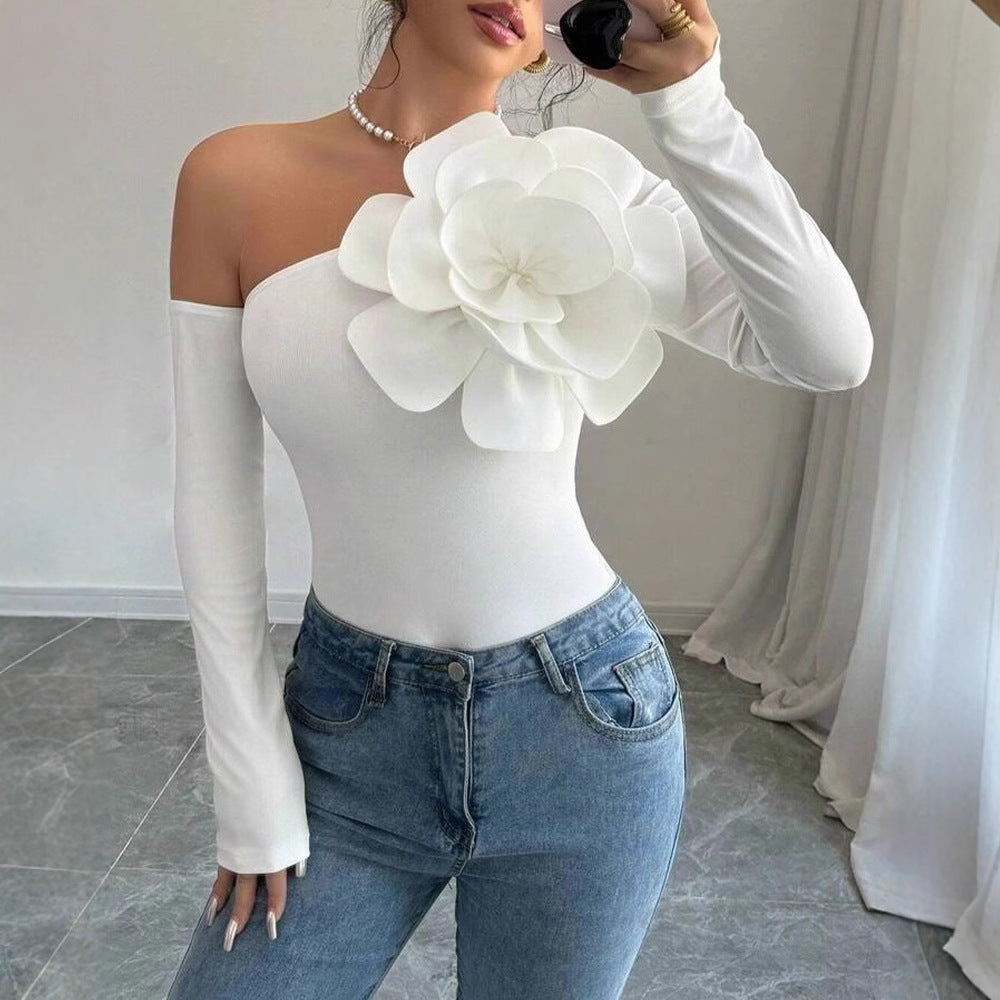 Decorative One-shoulder Off-the-shoulder Solid-color Jumpsuit
