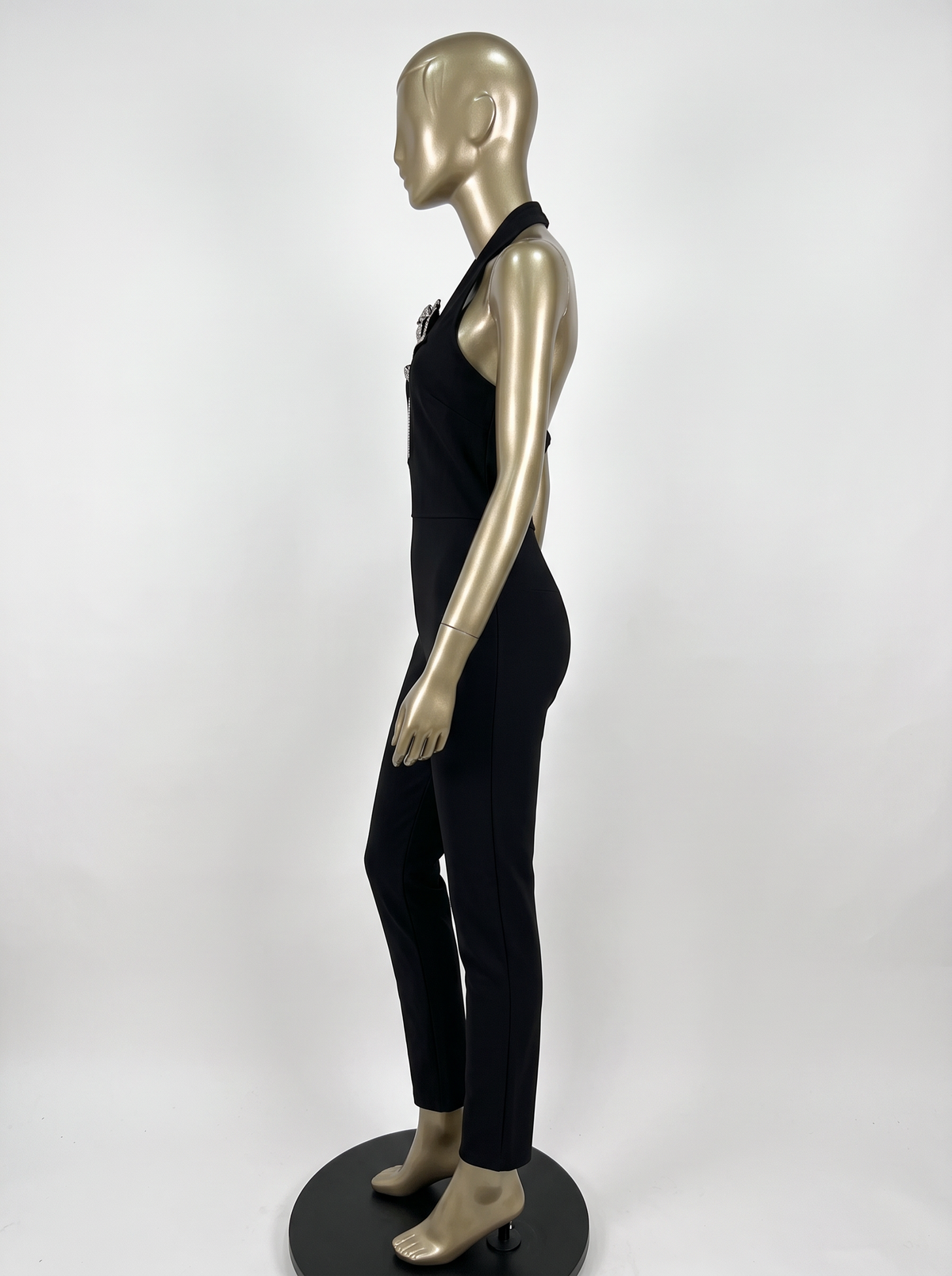 Halter Deep V Diamond Rose Tight Jumpsuit Party Dress