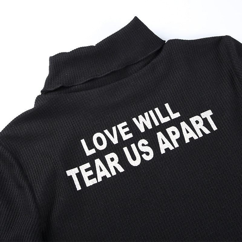 Letter Print Turtleneck Sweater Women's Inner Wear