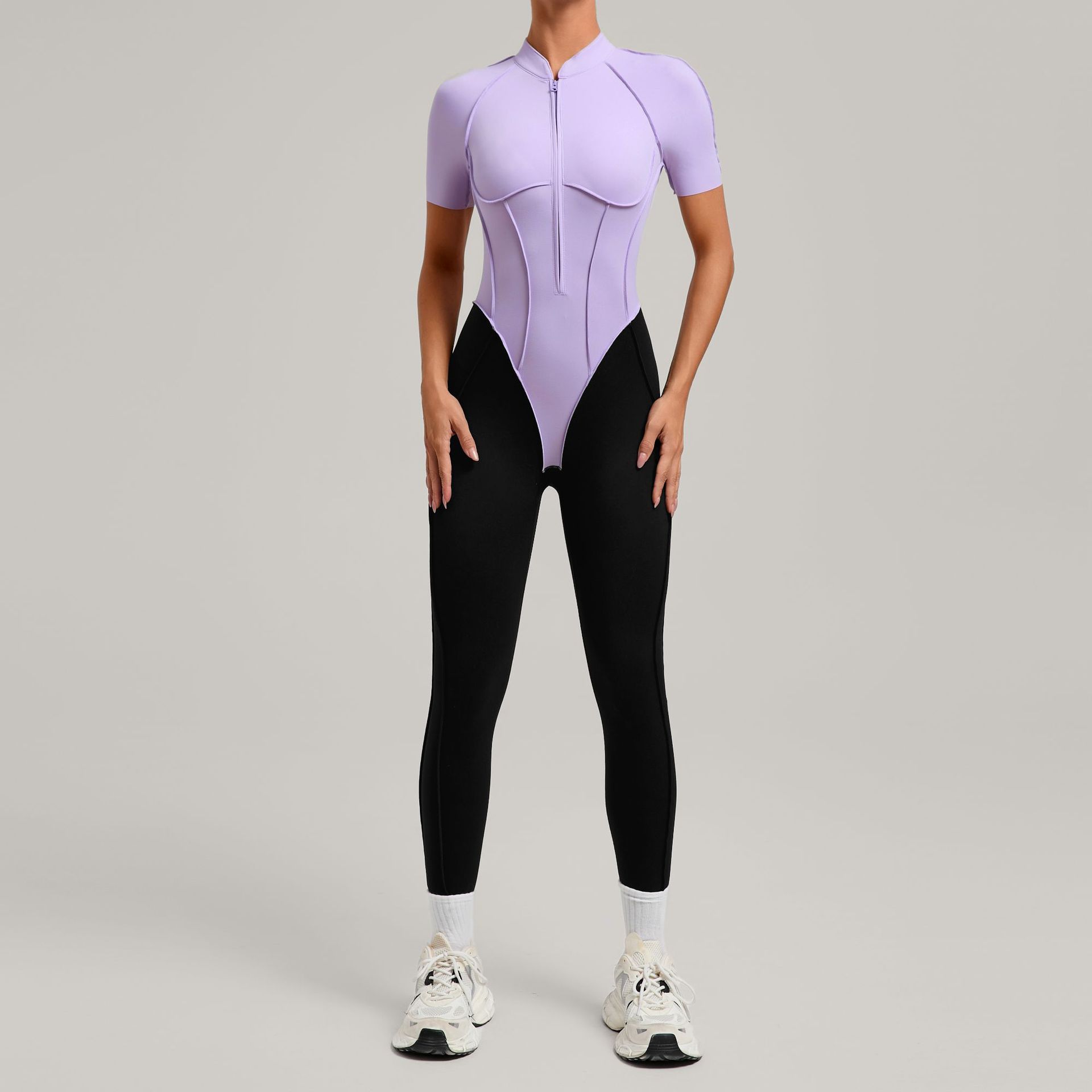 Womens Color Block Spliced Athletic Yoga Jumpsuit