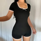 Womens Color-Block Lace-Panel Bodycon Jumpsuit