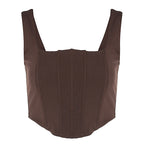 Solid Color Square Neck  Back Slim Short Inner Bottoming Vest Women