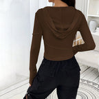 Street Trend V-neck Hoodie Women's Slim-fit Autumn Winter Base Layer Top