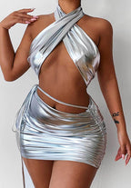 Pure Color Halter Swimsuit Cross Strap Split Swimsuit Three-piece Suit