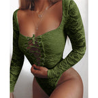 European And American Lace Up Square Neck Jumpsuit