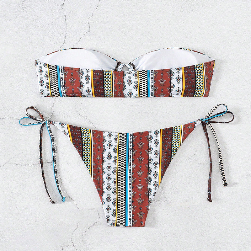 Women's Printed Lace-up Split Swimsuit