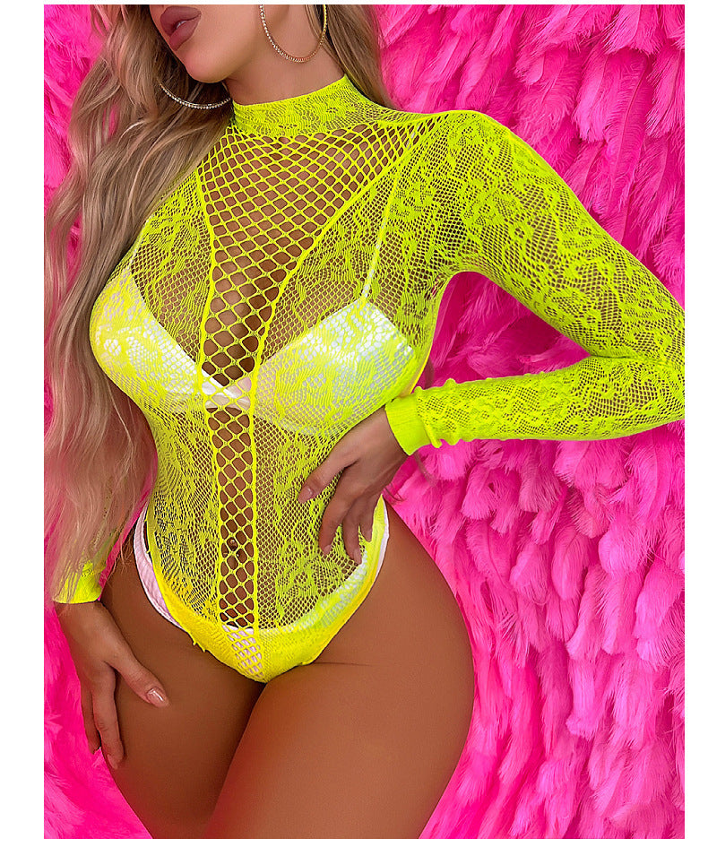 Women's Passionate Backless Jacquard Fishnet Clothes Jumpsuit