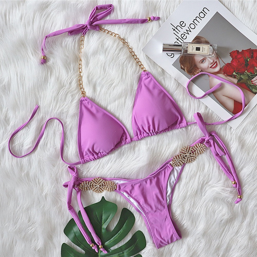 Solid Color Bandage European And American Swimsuit