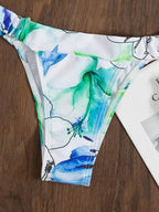 Floral Print Lace Up Bikini Women's Split Swimsuit