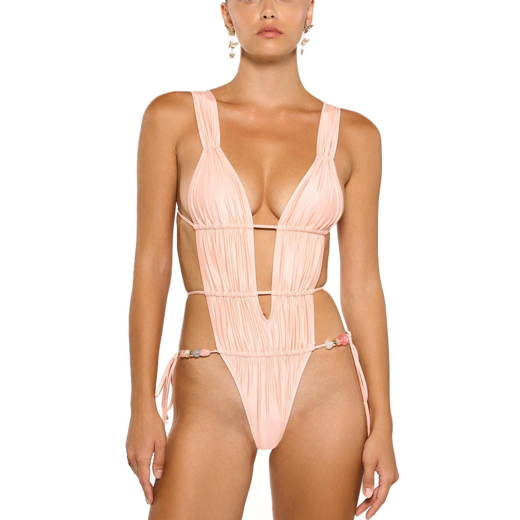 New Sexy Solid-color Strappy One-piece Swimsuit