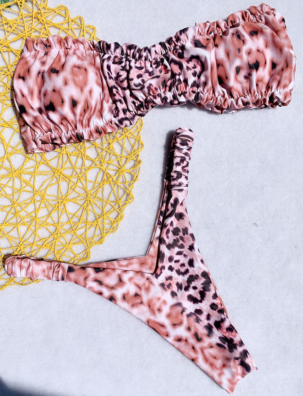 Solid Color Women's Split Chest Pad Swimsuit Bikini