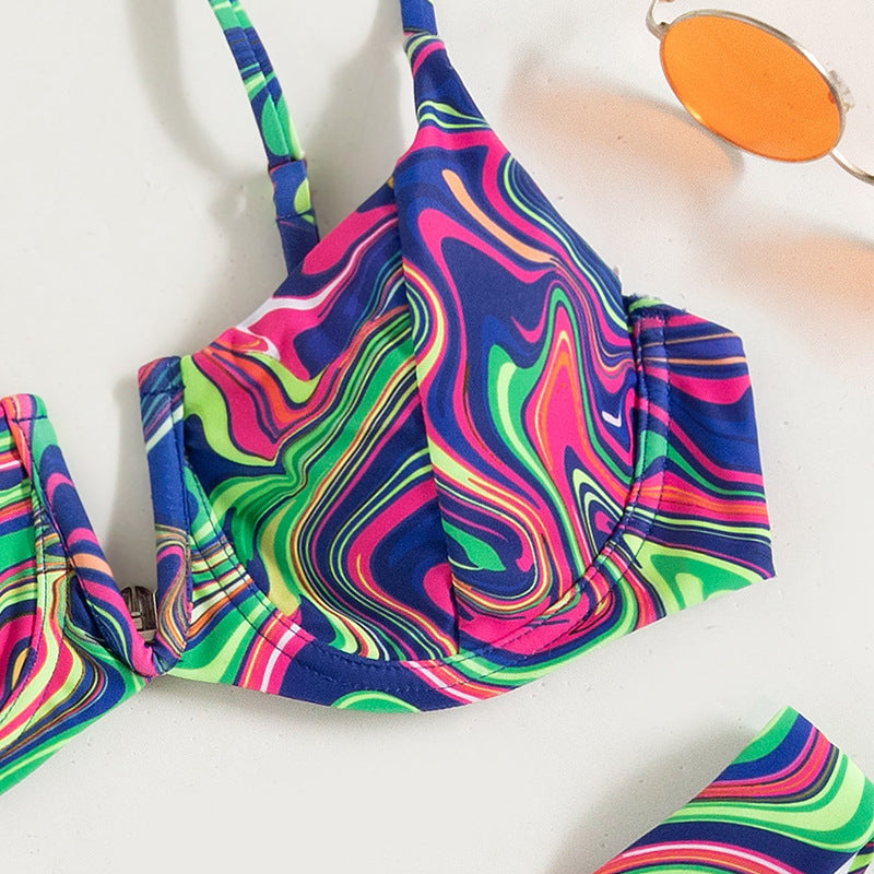 Bikini Two-piece Patterned Suspender Swimsuit