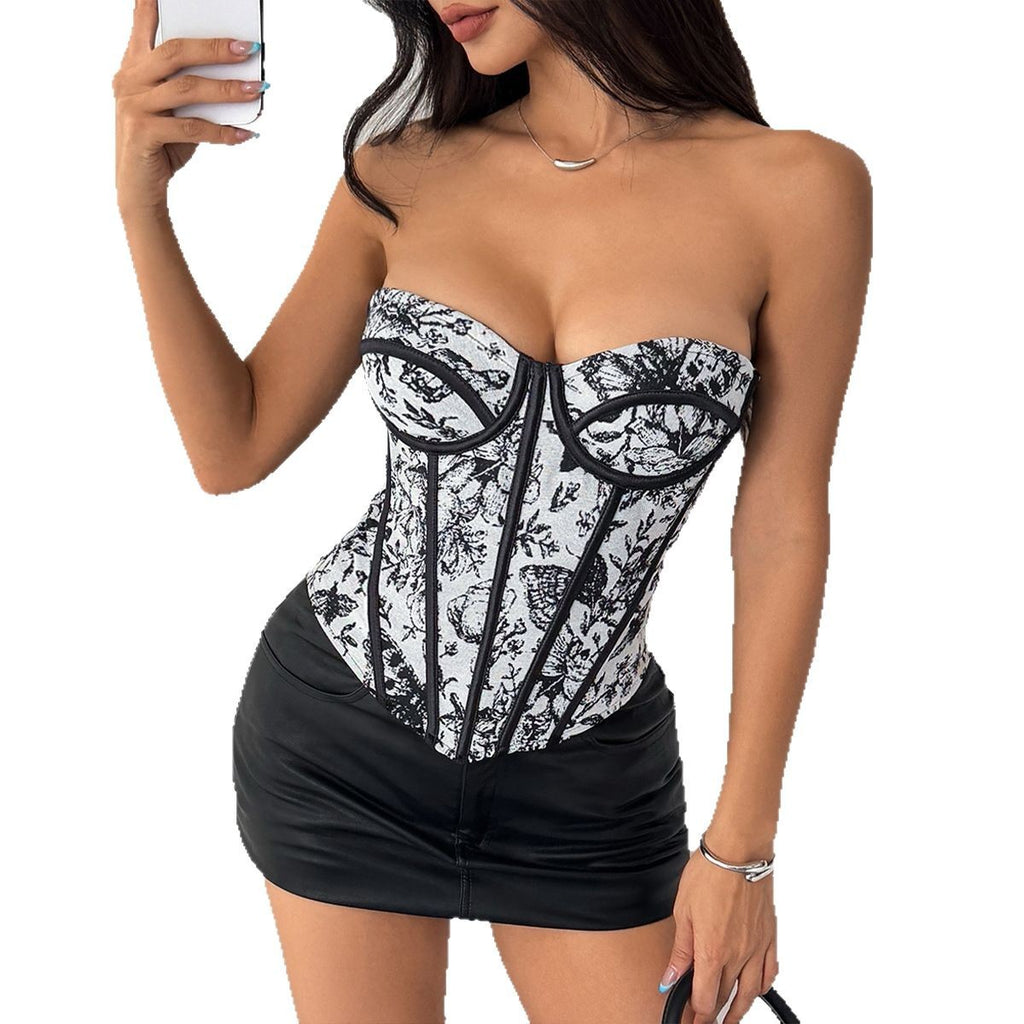 European And American Hot Girl French Jacquard Inner Wear High Sense Outer Wear Waist Shaping Fishbone Bra
